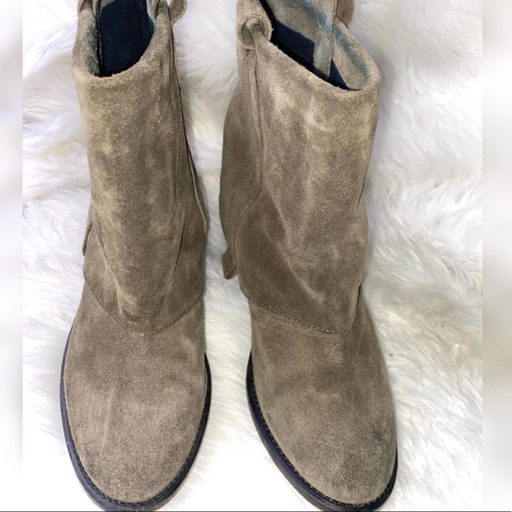 Sol Sana Suede Leather Olive Color Fold Over Booties 38 ~